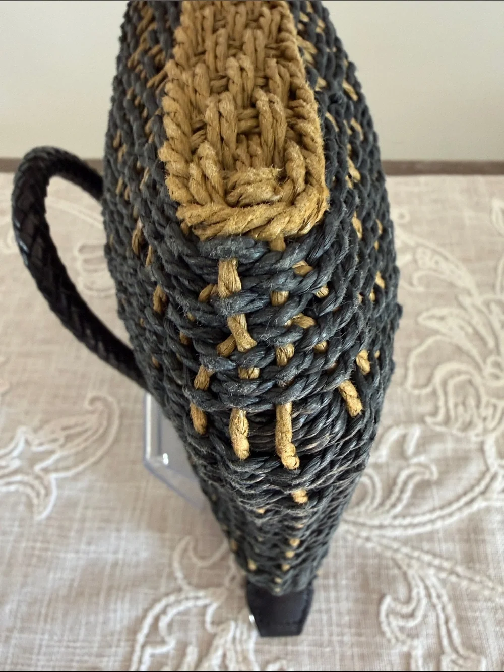 Brighton Black Woven Shoulder Bag with Brown Flap and Silver Heart Accent